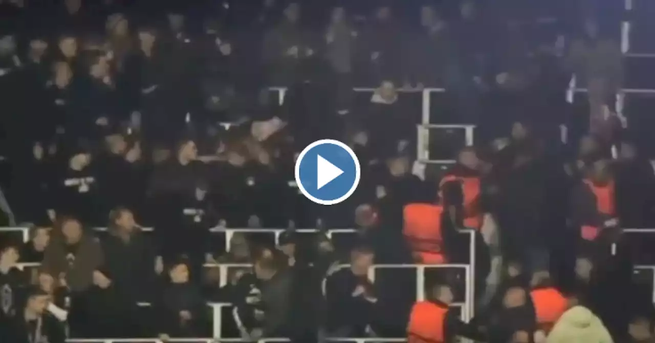 De beelden: fans Midtjylland en Feyenoord raken slaags, ook stewards incasseren