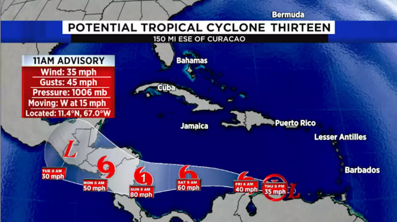 Potential Tropical Cyclone 13 declared in the Caribbean