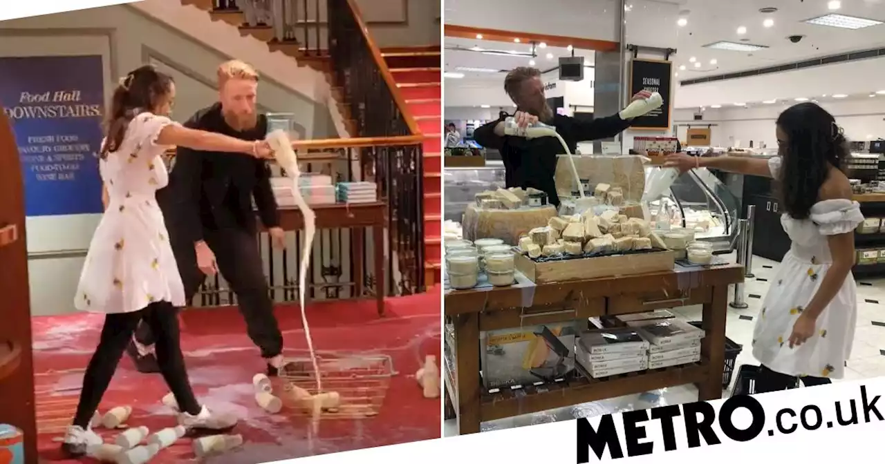 Animal Rebellion activists pour milk over two high-end London stores