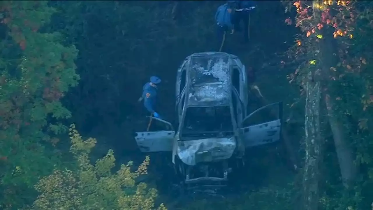 Car crashes into ravine off Interstate 78 in New Jersey, catches fire