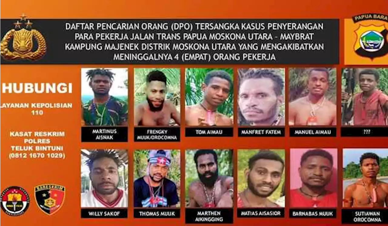 Terbitkan DPO, Polda Papua Barat Buru 12 Pelaku Pembantaian Pekerja Proyek