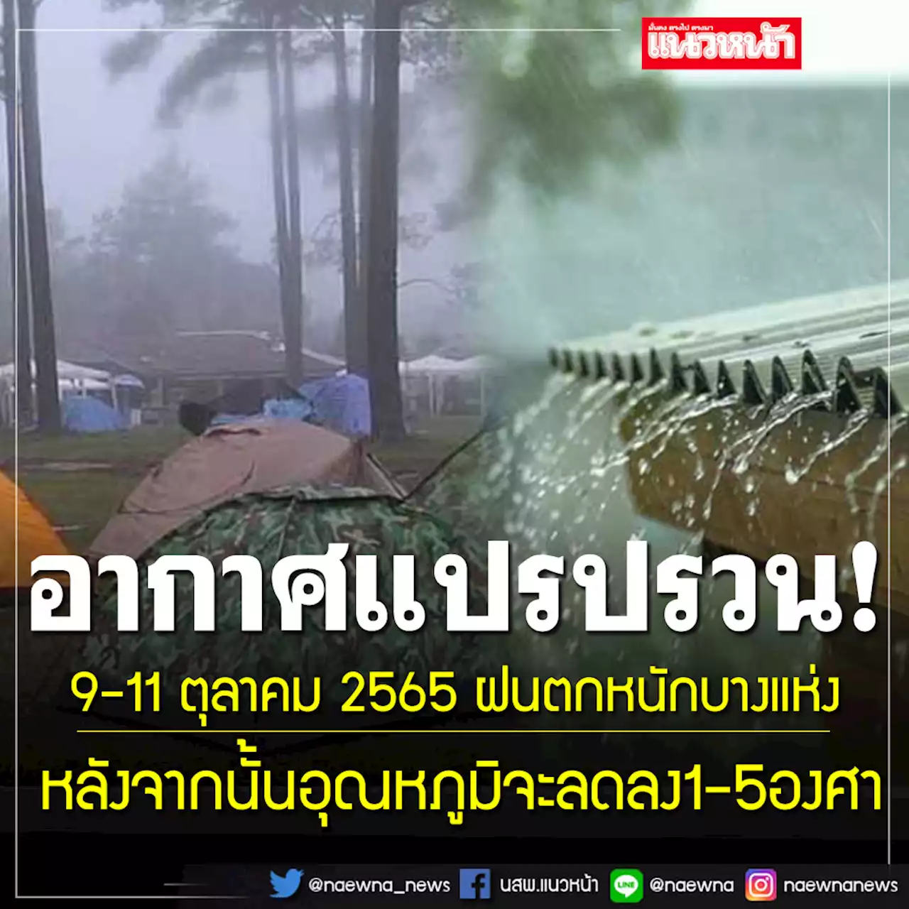 อุตุฯประกาศฉบับ 1 อากาศแปรปรวนไทยตอนบน ใต้ยังฝนตกหนัก อุณหภูมิลดลง 3-5 องศา