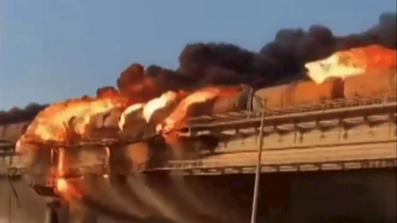 Ukraine war: Key bridge linking Russia to Crimea partially destroyed after explosion