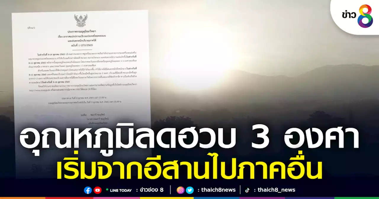 กรมอุตุฯ เตือน ฉ.1 อากาศแปรปรวนไทยตอนบน อีสานลดฮวบ 3-5 องศา