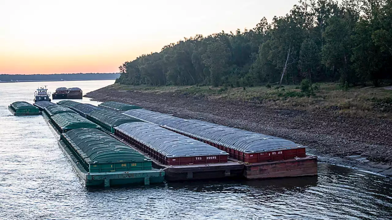 Barges grounded in Mississippi River as water levels approach record lows