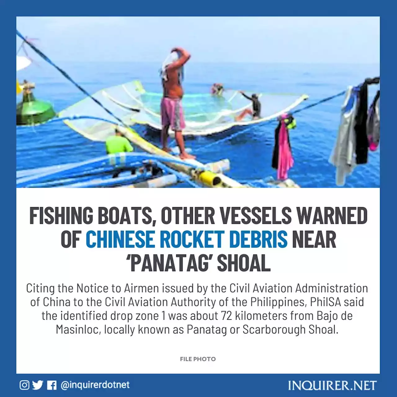 Fishing boats, other vessels warned of Chinese rocket debris near ‘Panatag’ shoal