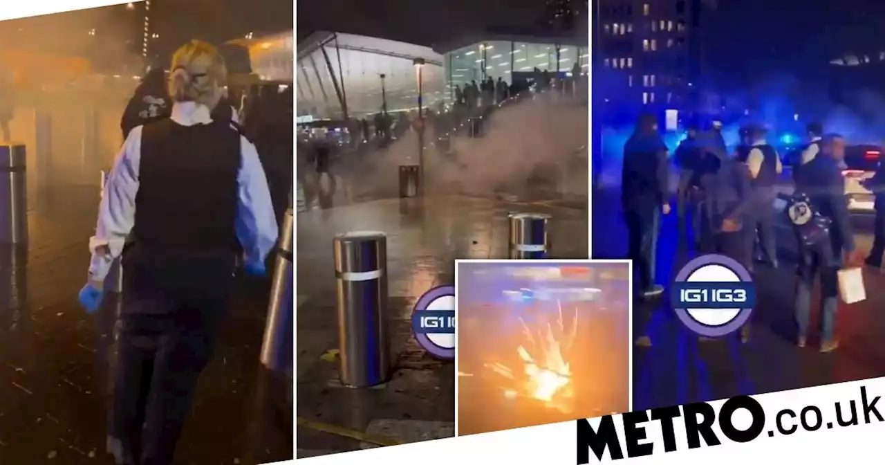 Police targeted during 'Halloween fireworks war' at London station