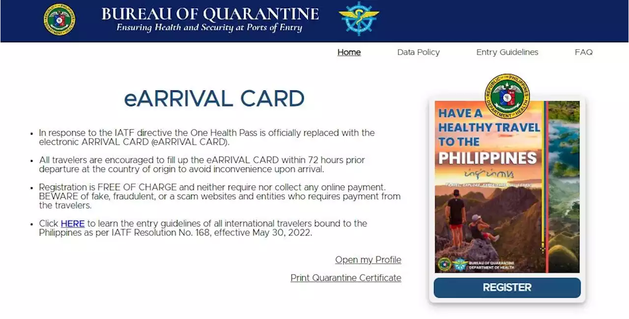 Travelers urged to register for eArrival Card 72 hours before visiting Philippines