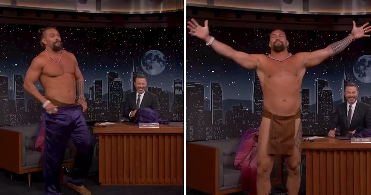 WATCH: Jason Momoa almost bares it all, stripping down to a loincloth on 'Jimmy Kimmel Live'