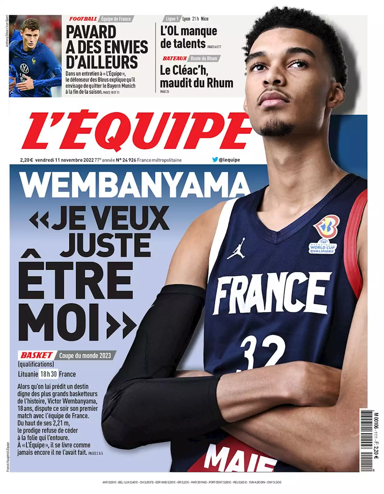 Victor Wembanyama en Une du journal L’Équipe - BeBasket