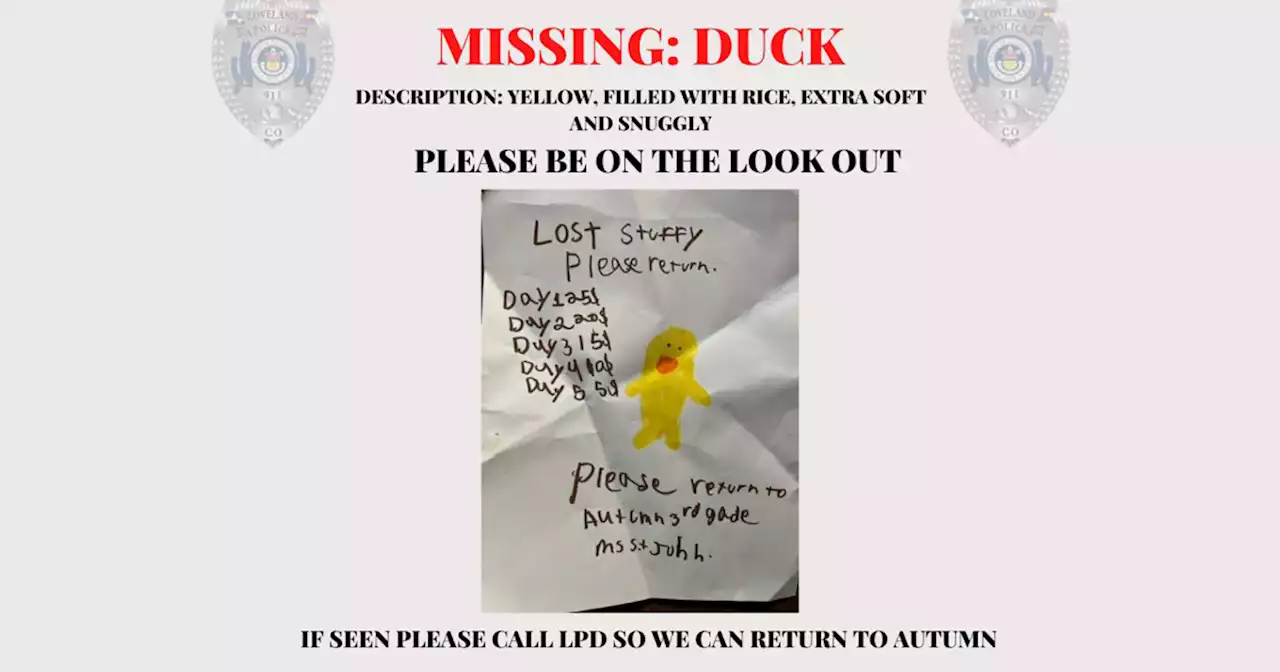 Loveland Police Department posts flyer for girl’s lost ‘Ducky’