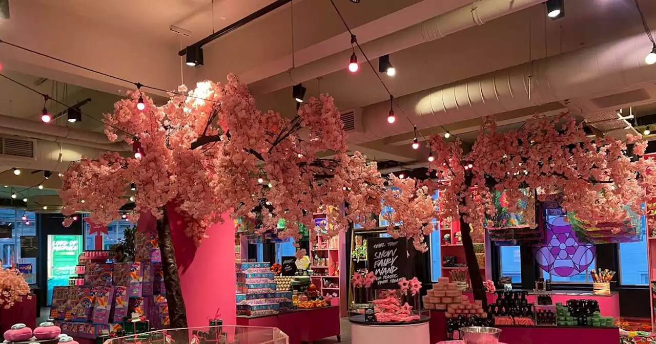 Inside the bright pink Christmas floor in Liverpool city centre