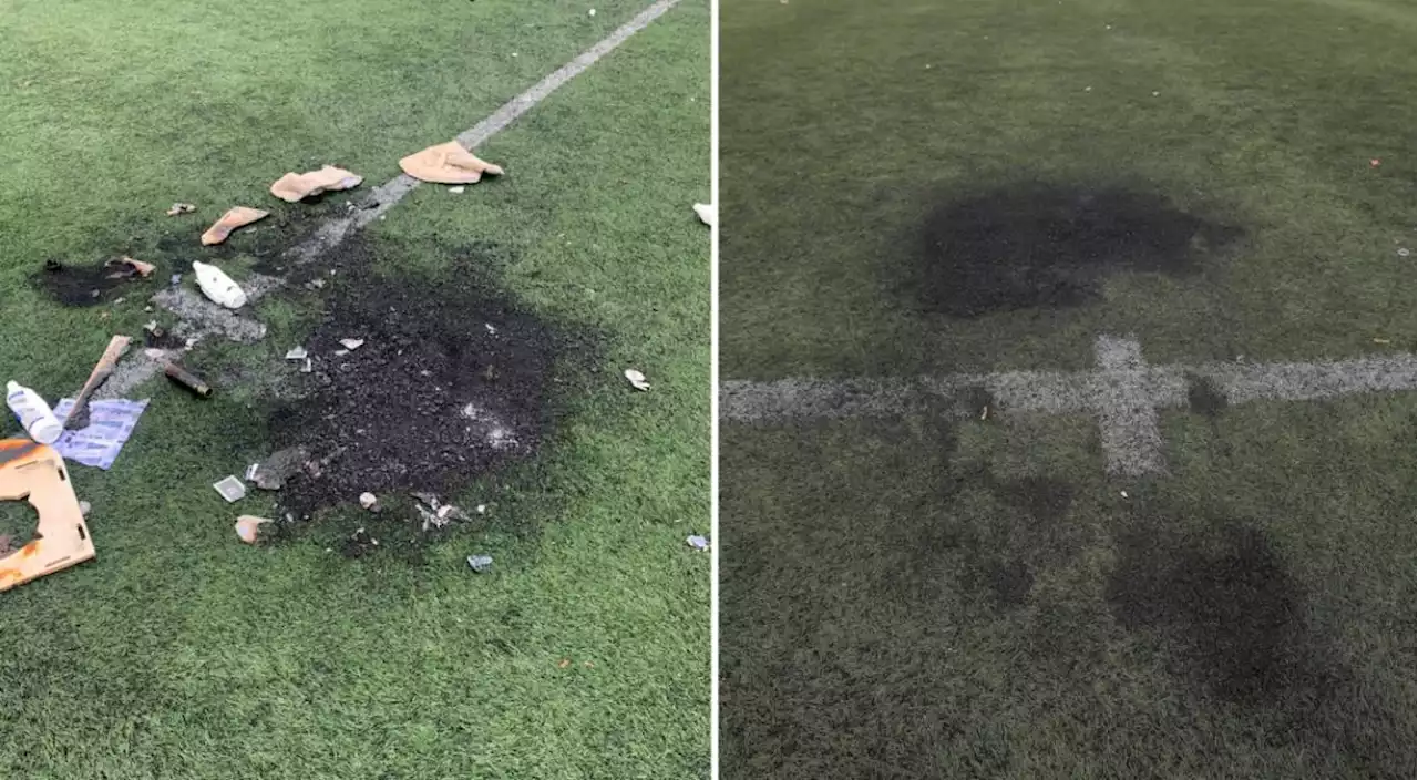 Mindless thugs set FIRE to astro turf pitches causing £3k of damage