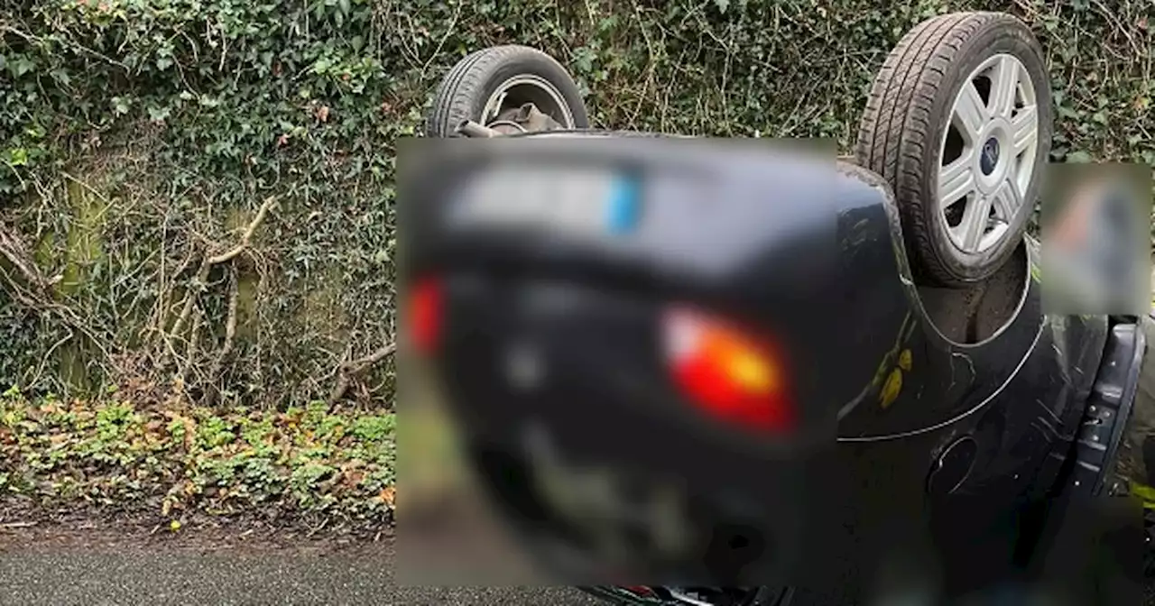 Car flips onto roof during morning Dublin crash as emergency services shut road