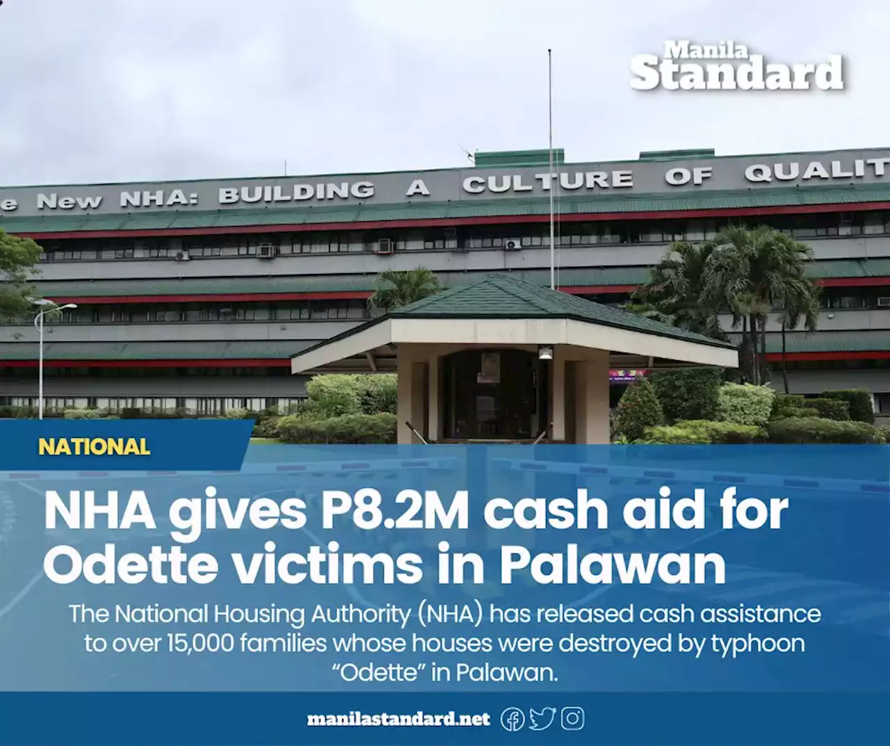 NHA gives P8.2M cash aid for Odette victims in Palawan