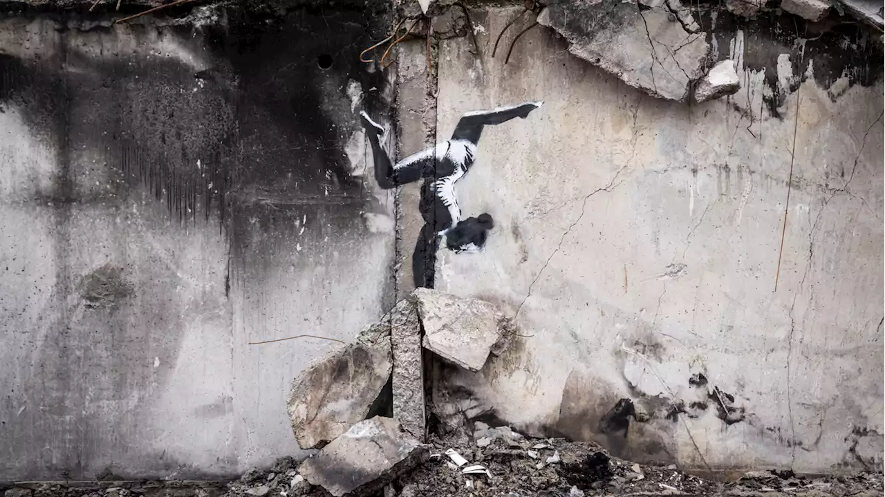 A new Banksy mural adorns a destroyed building in Ukraine