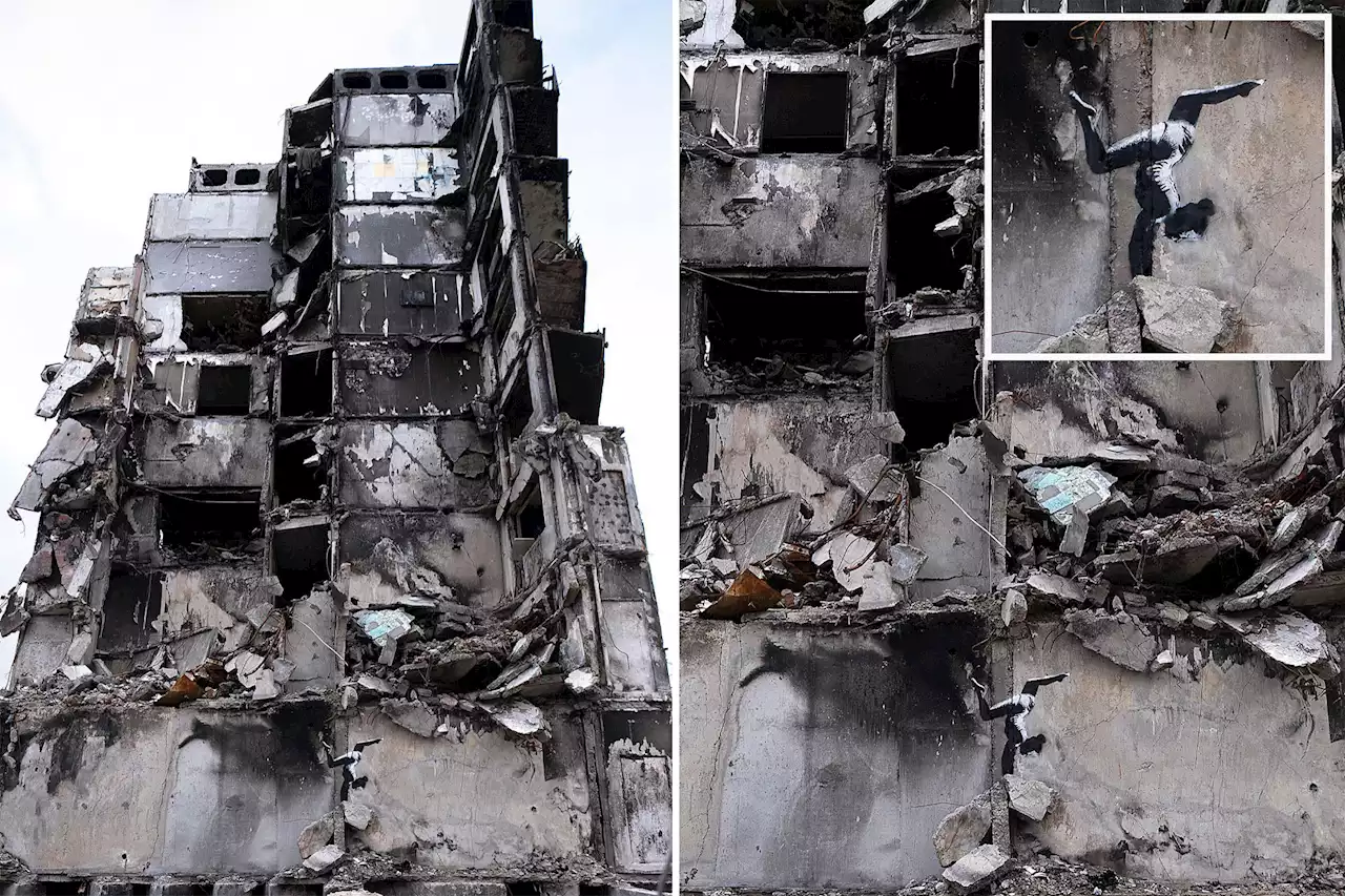 Banksy paints moving mural on destroyed building in Ukraine