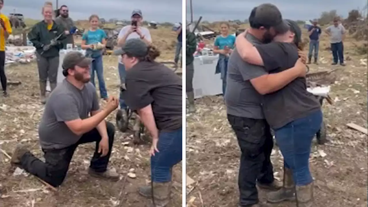 Man proposes to girlfriend after missing engagement ring found in rubble after Texas tornado