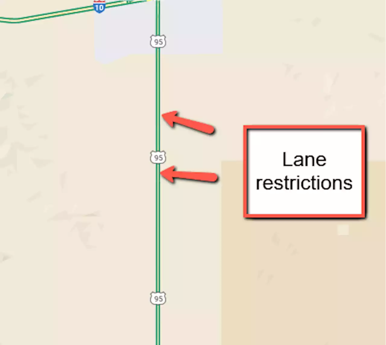 Alternating lane restrictions scheduled on US 95 near Quartzsite Nov. 15-16