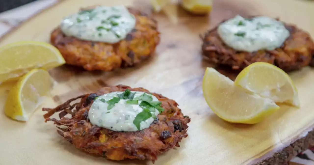 Butternut Squash Fritters with Creamy Lemon Garlic Sauce