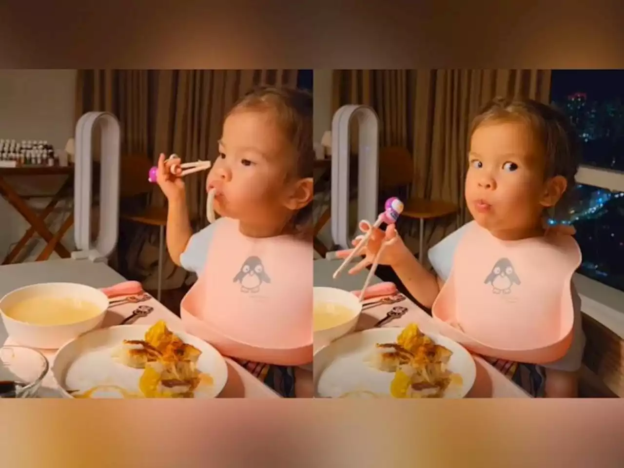 Anne Curtis, Erwan Heussaff's daughter Dahlia learning to use the chopsticks looks so cute!