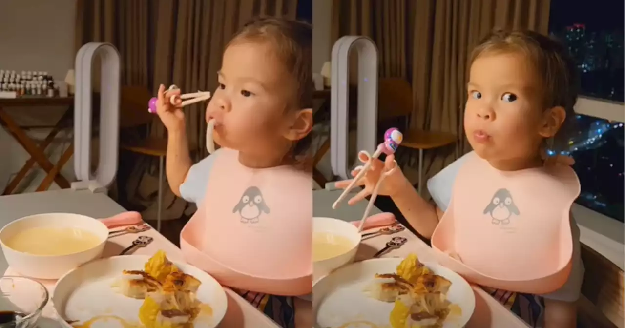 WATCH: Anne Curtis, Erwan Heussaff's daughter Dahlia learns how to use the chopsticks