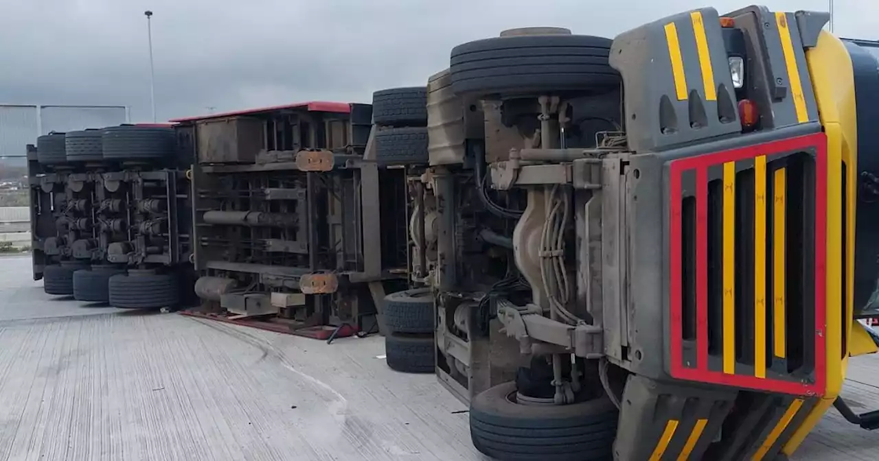 Lorry tips over on its tide in Dublin as fire brigade race to scene