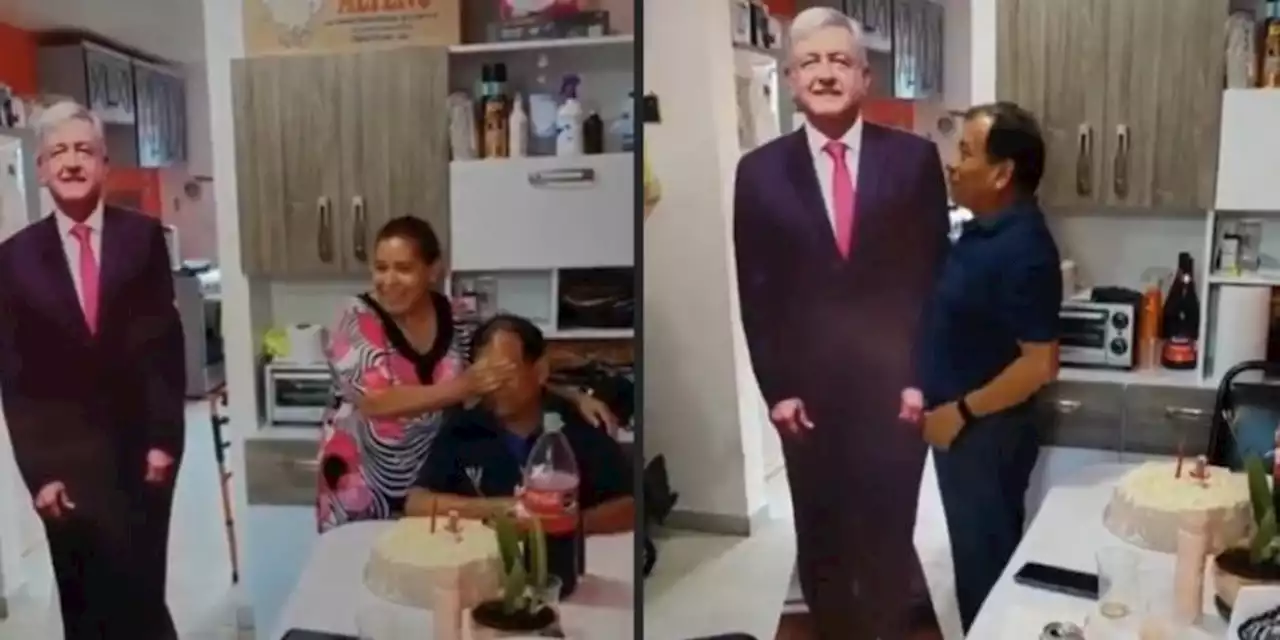 (VIDEO) Cumpleañero recibe de regalo un AMLO tamaño real