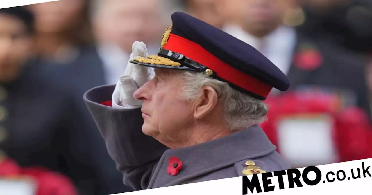 King Charles lays first poppy wreath at Cenotaph since death of the Queen