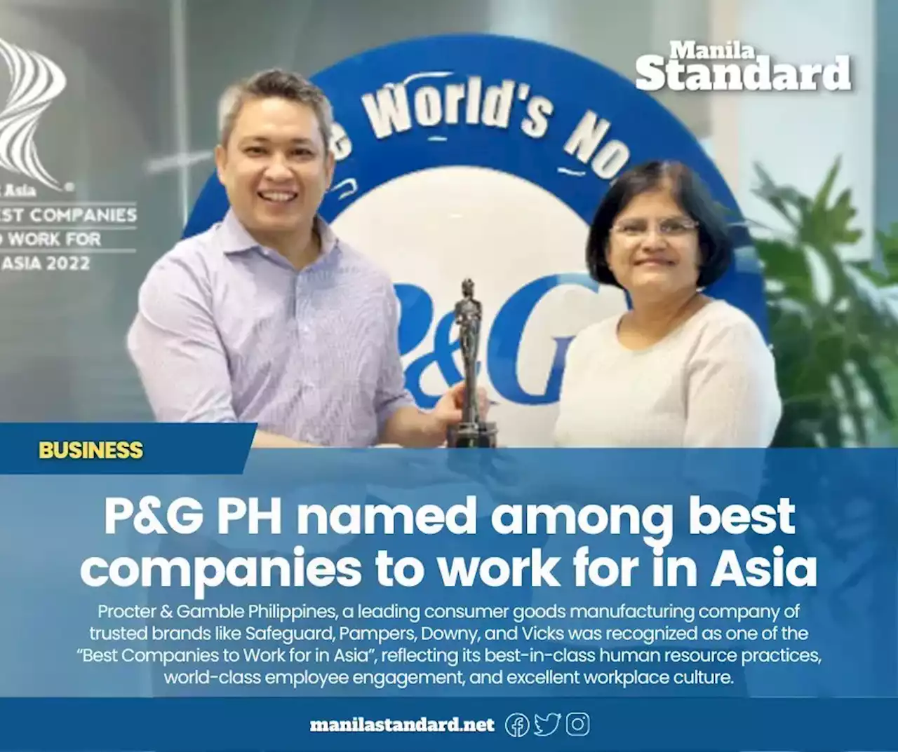 P&amp;G PH named among best companies to work for in Asia