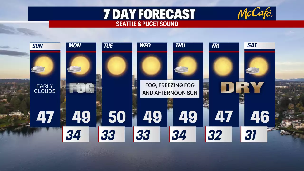 Seattle weather: Freezing fog and crisp afternoon sunshine ahead