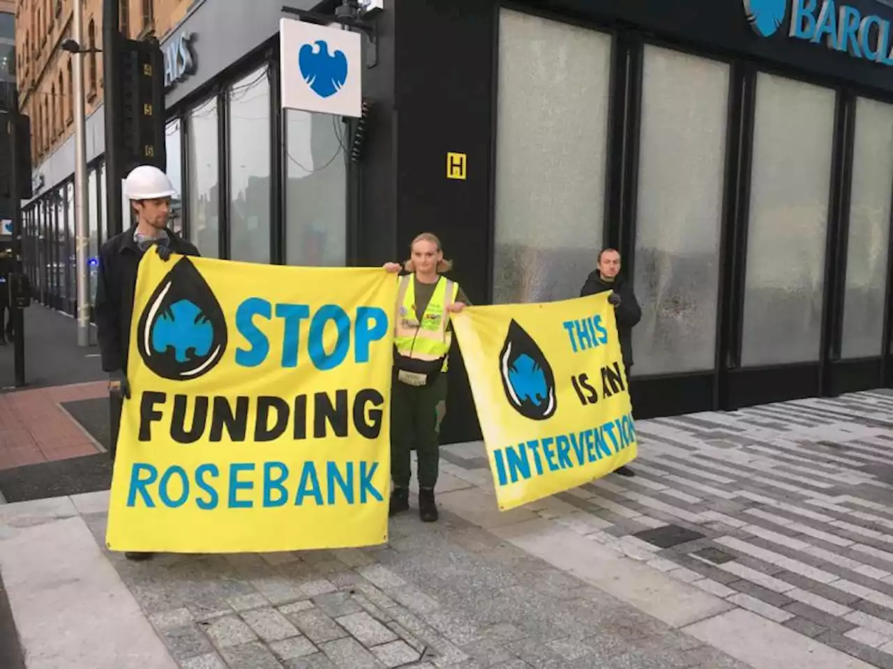 Arrests made at environment protest in Glasgow outside Barclay's offices