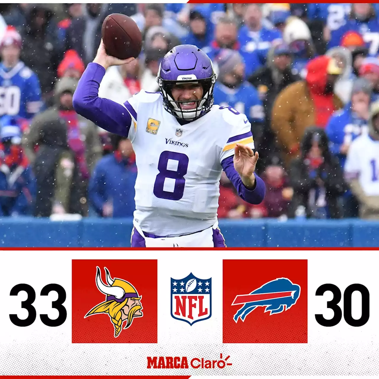 En el juego de la temporada, los Vikings remontan y vencen a los Bills en tiempo extra