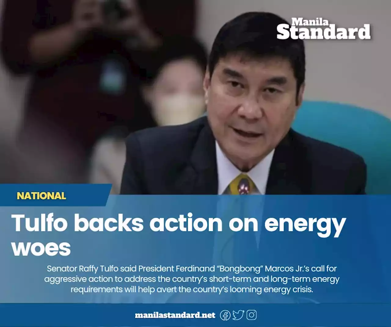 Tulfo backs action on energy woes