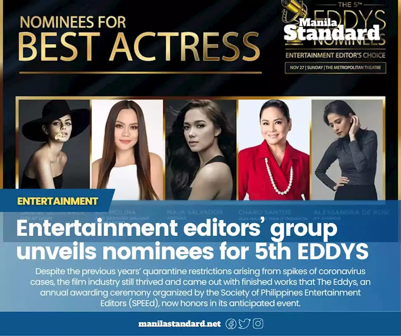 Entertainment editors’ group unveils nominees for 5th EDDYS