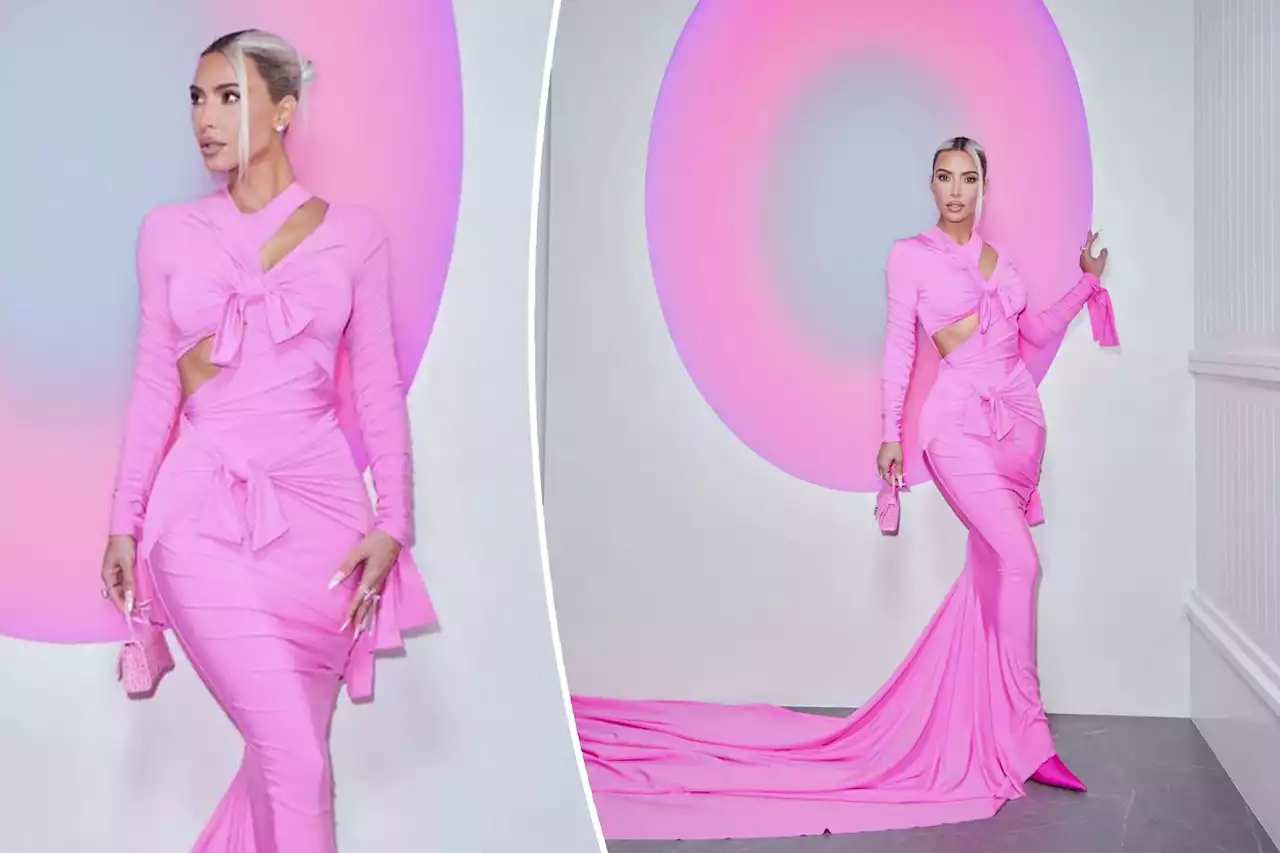 Kim Kardashian matches pink dress to James Turrell art before Baby2Baby Gala