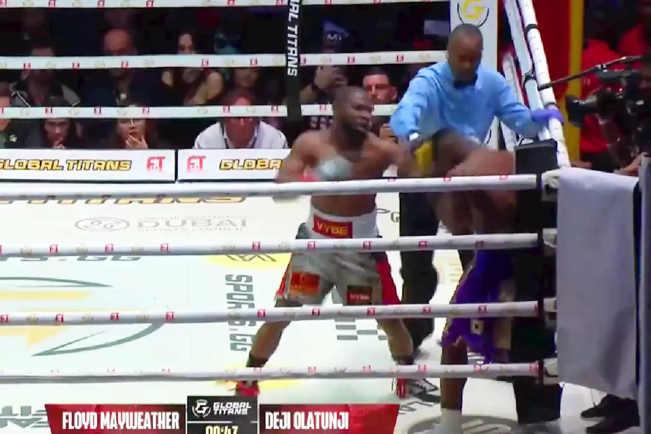 Floyd Mayweather stops Deji after dancing, taunting and taking ring card girl's job