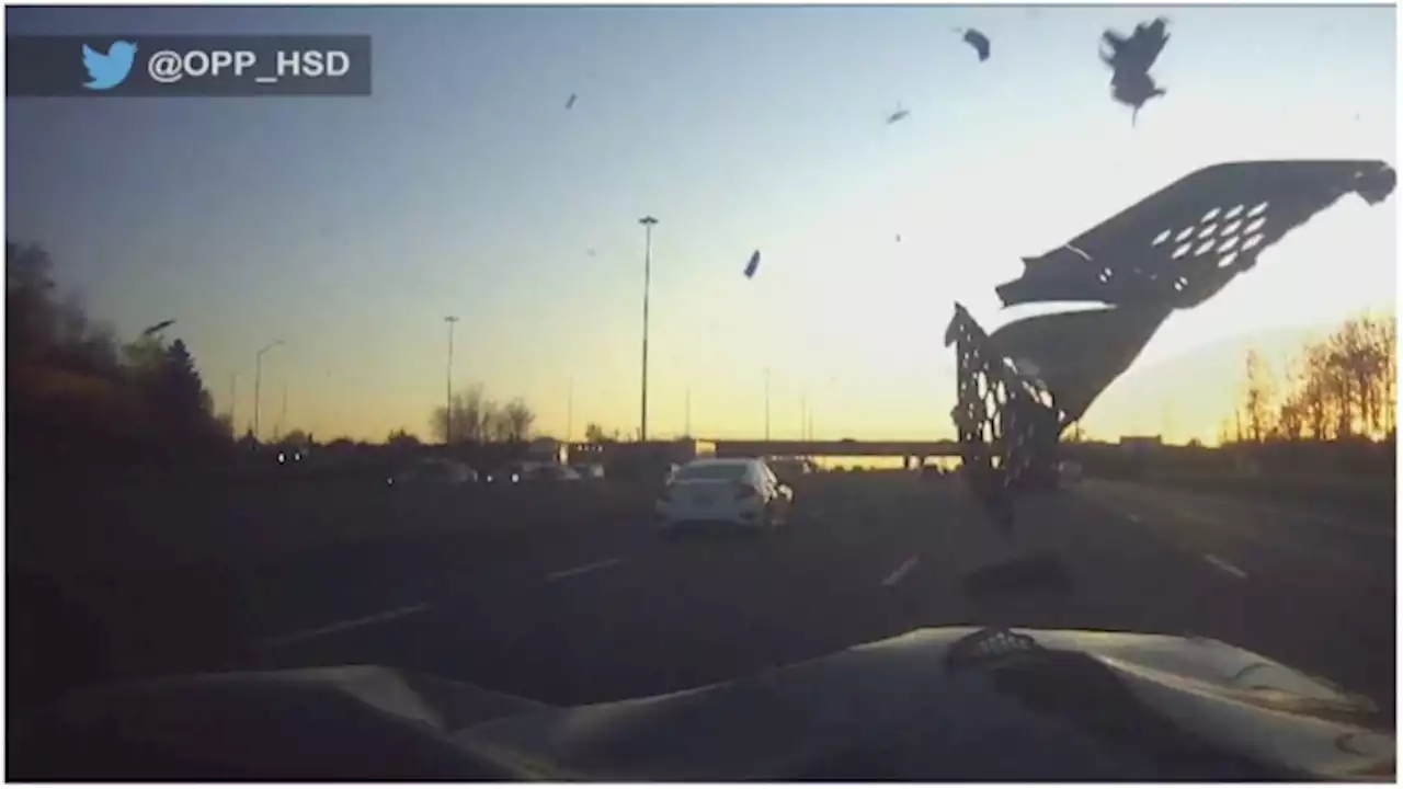 Flying wheel crashes into car on busy highway in Mississauga