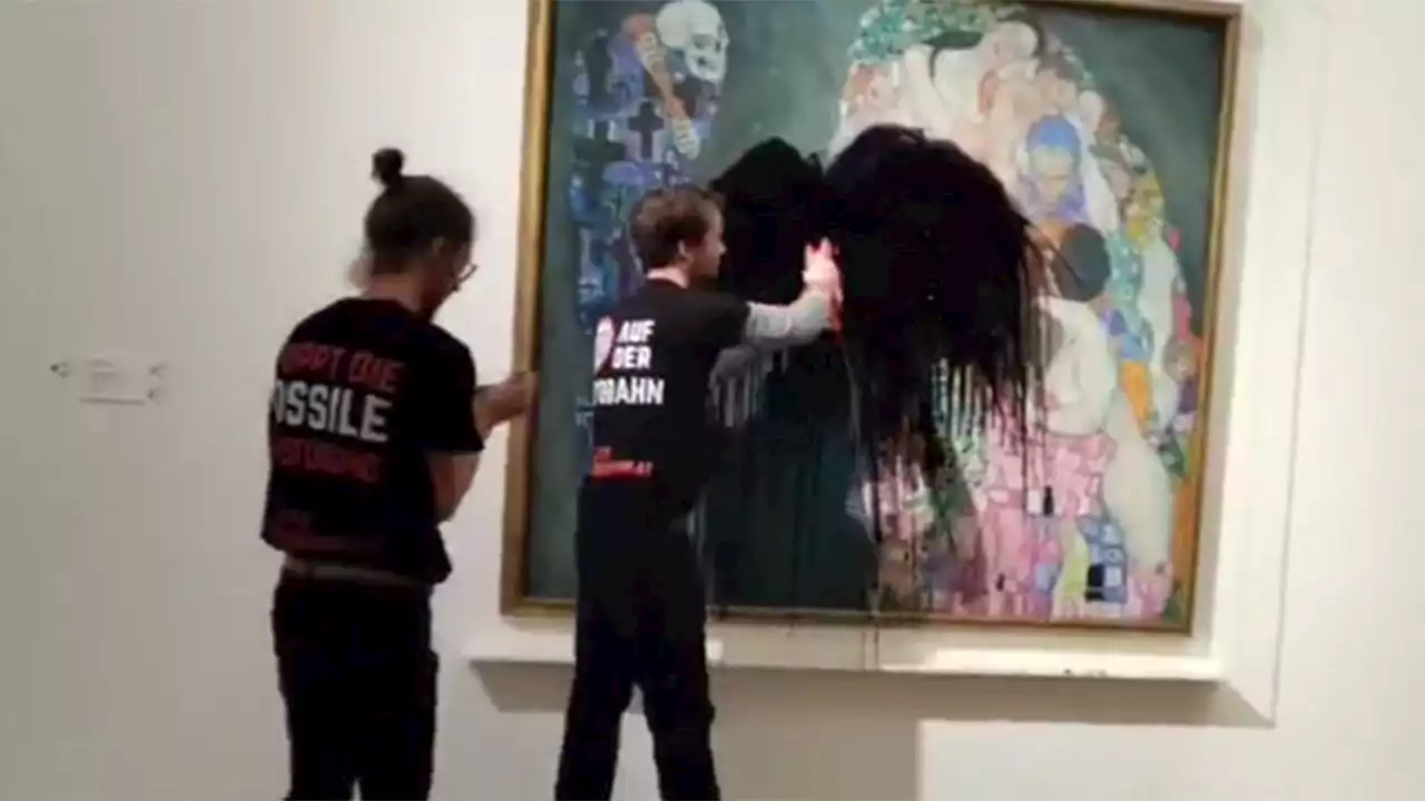 Environmentalists in Vienna deface Gustav Klimt's 1915 'Death and Life' painting with 'black oily liquid'