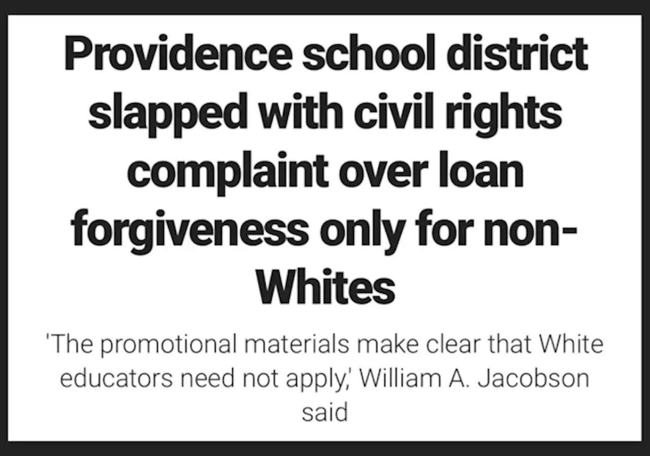 Providence (RI) Teacher Loan Forgiveness Program Only Open To Non-Whites Challenged By Legal Insurrection Foundation