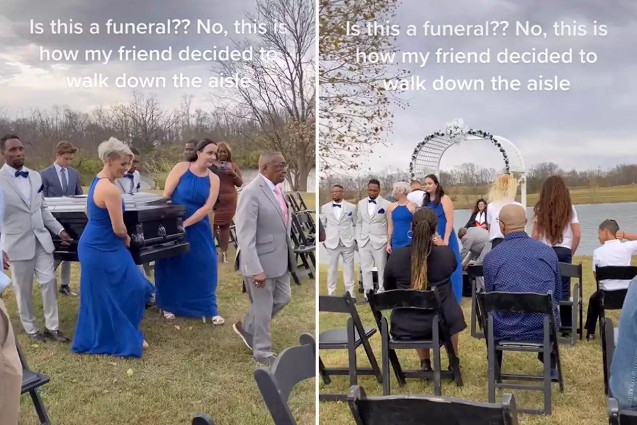 Groom slammed for walking down aisle inside coffin: ‘Cancel the wedding’