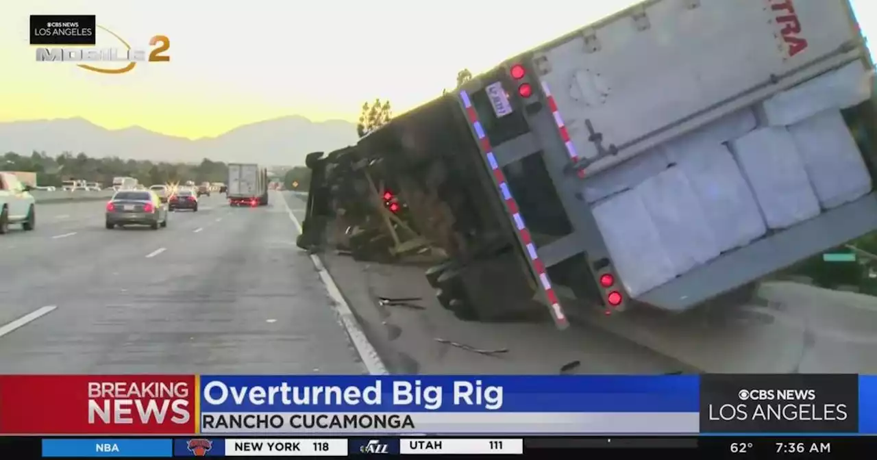 High winds overturn three big rigs in Inland Empire