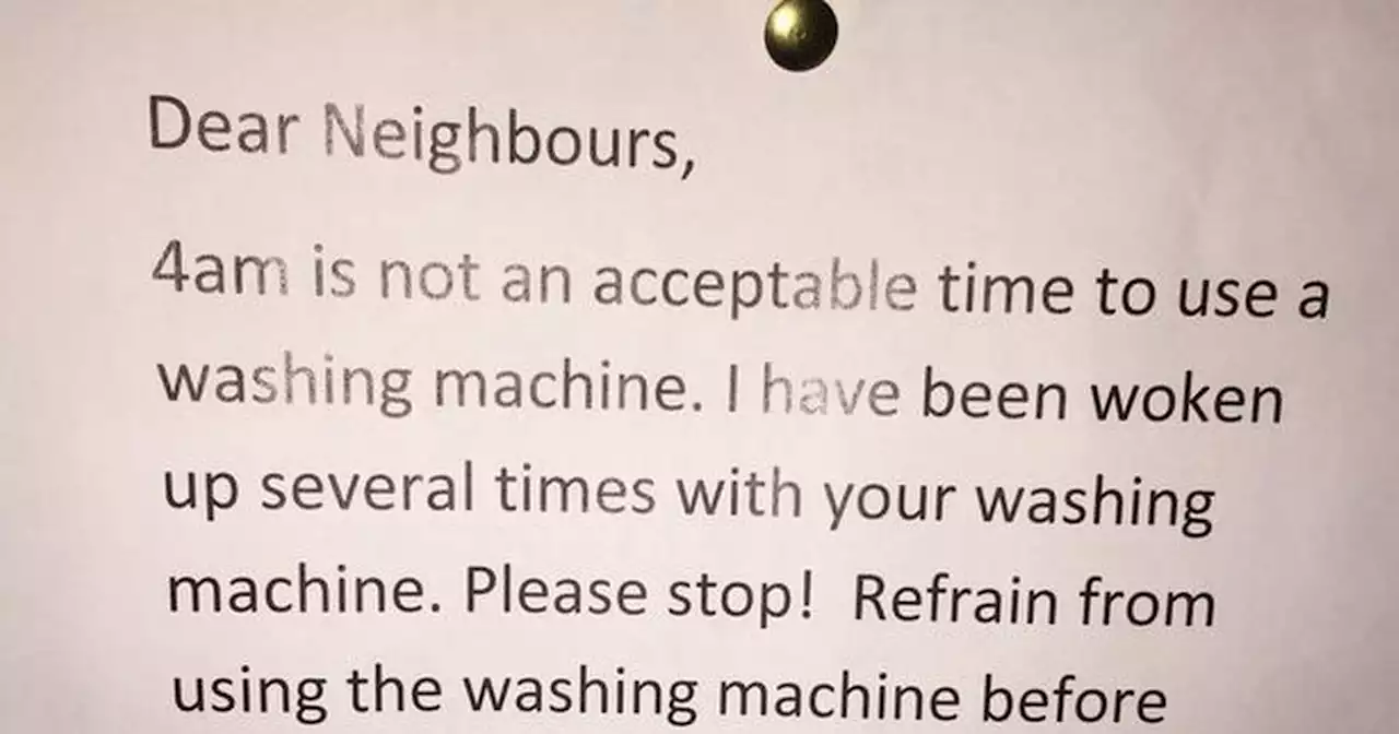 Angry resident leaves note asking neighbour to stop using washing machine at 4am