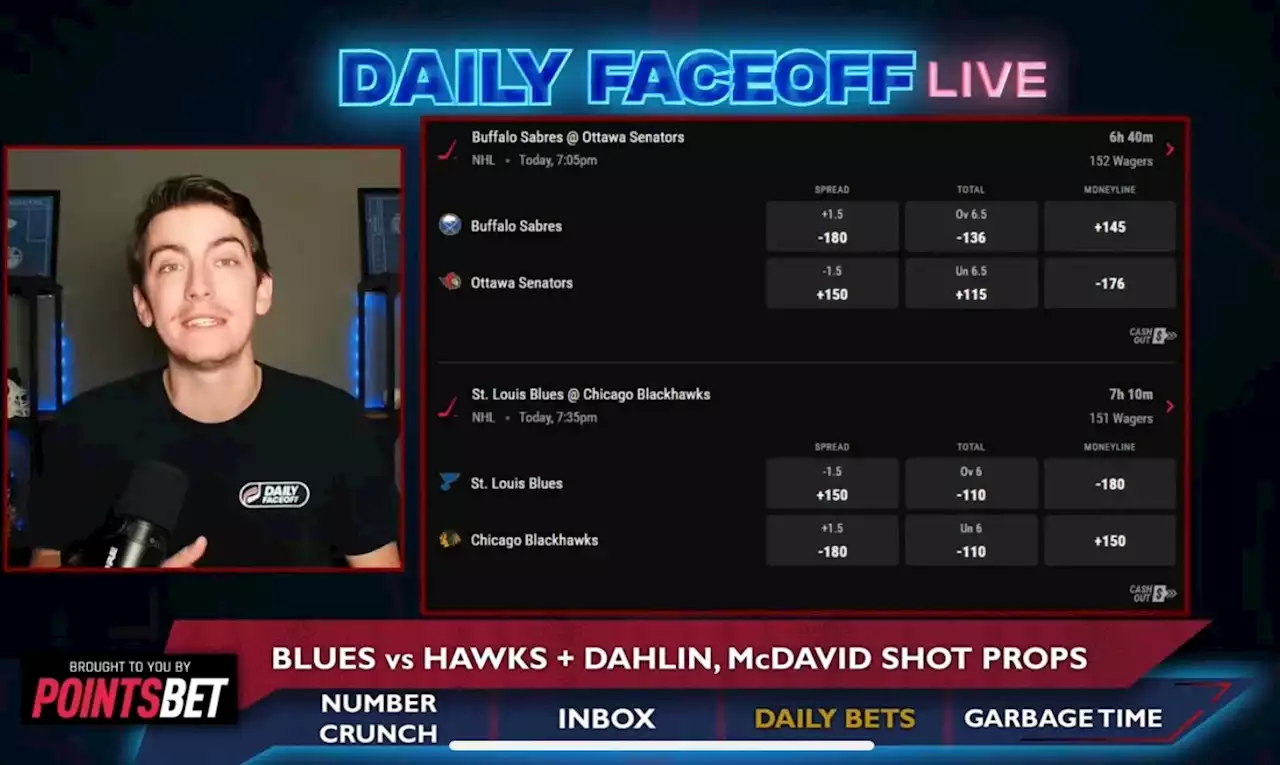 PointsBet Daily Picks: Blues/Hawks Moneyline & Dahlin/McDavid shot props - Daily Faceoff