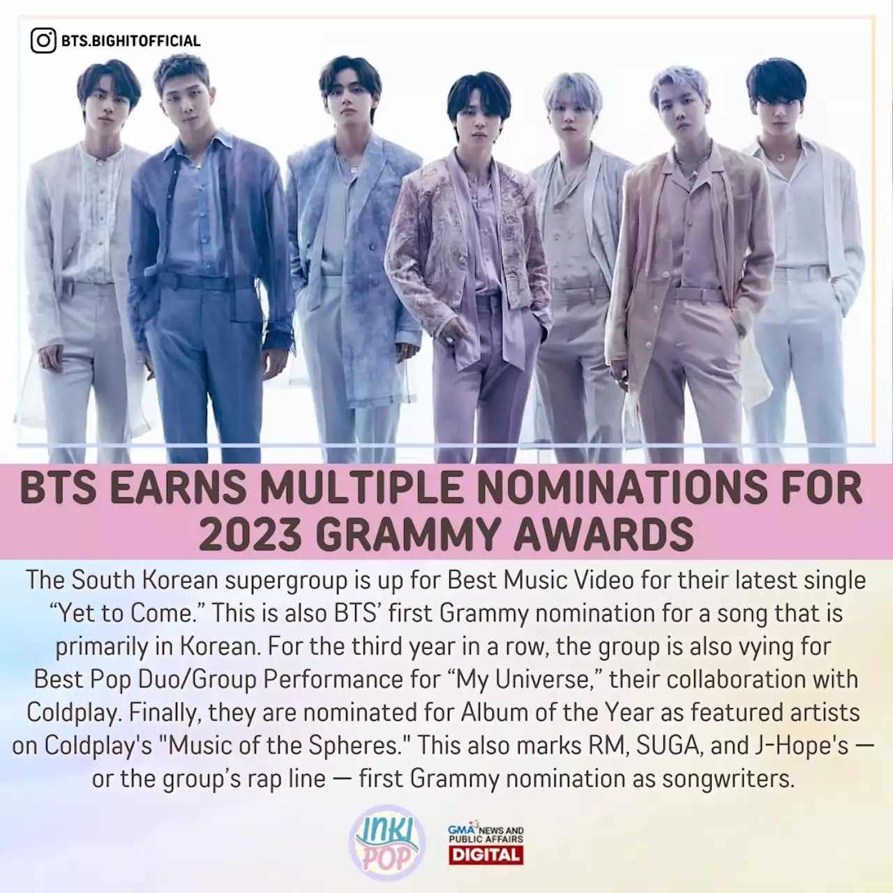 BTS earns multiple nominations for 2023 Grammy Awards