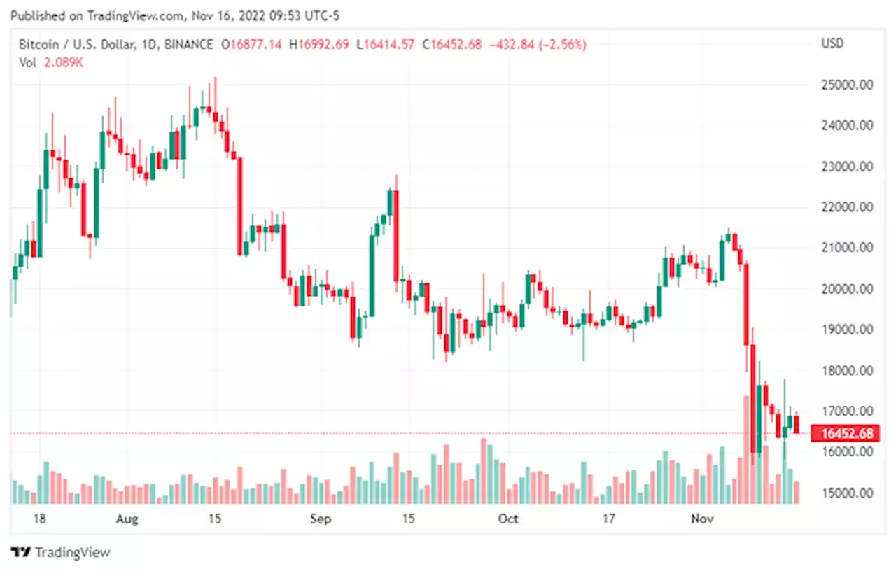 Bitcoin Nov. 16 daily chart alert - Bearish pennant pattern suggests more downside