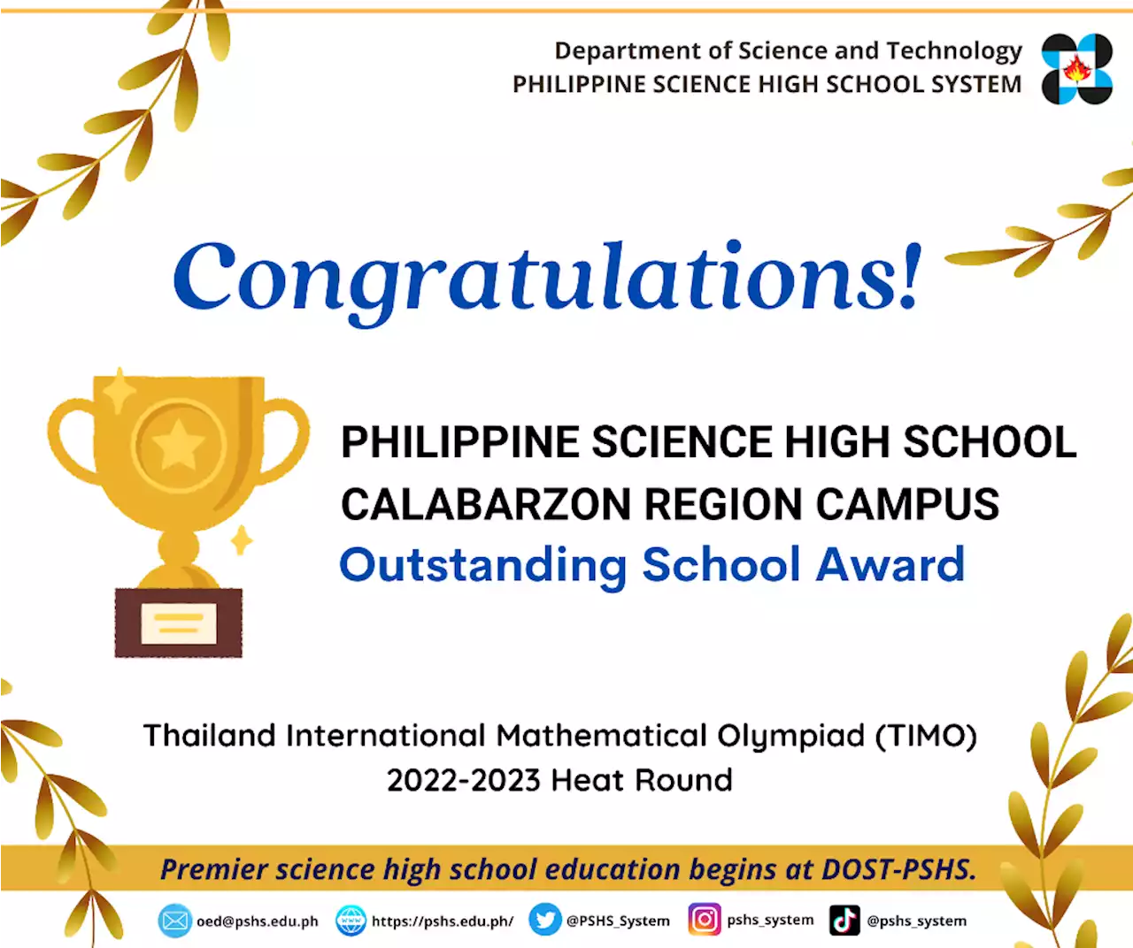 Pisay-Calabarzon bags Outstanding Performing School award at math tilt in Thailand