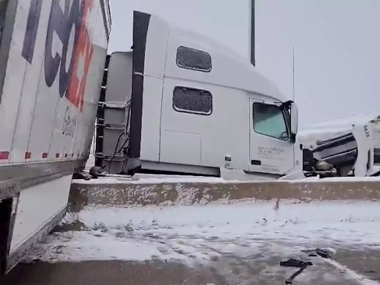 Two tractor-trailer crashes near Highway 401 after first major snowfall