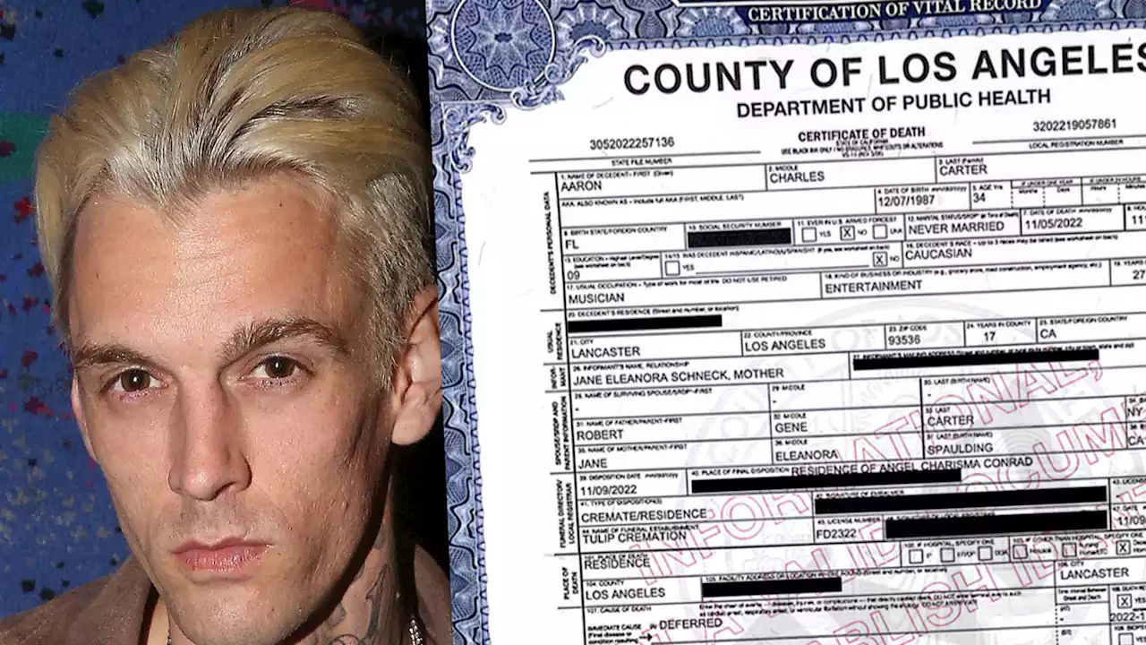 Aaron Carter Cremated, Death Certificate Reveals