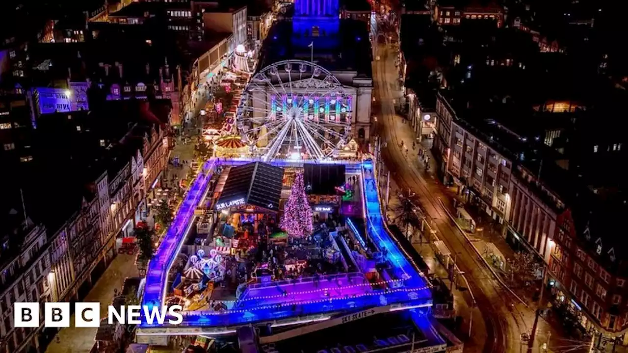 Drone images show Nottingham's winter wonderland and aerial rink